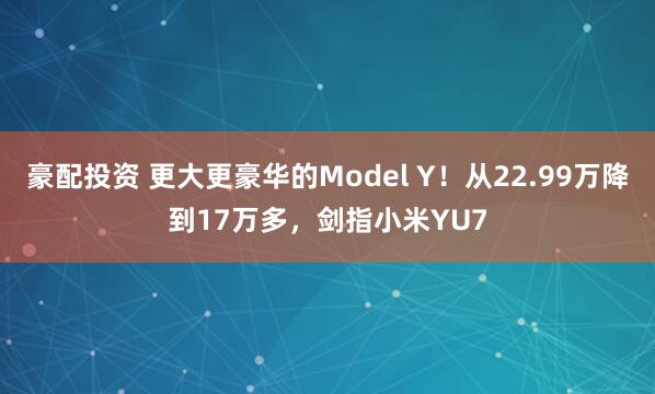 豪配投资 更大更豪华的Model Y！从22.99万降到17万多，剑指小米YU7