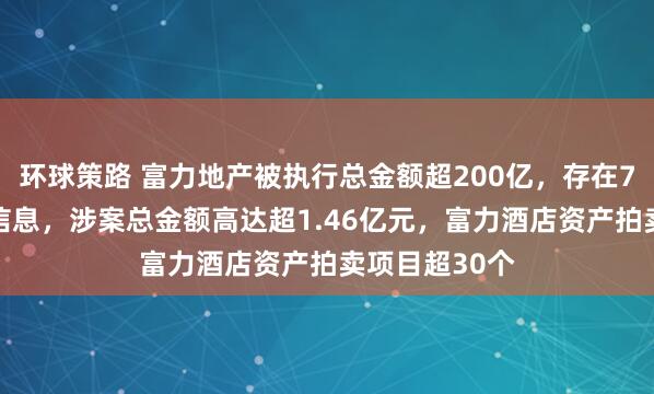 环球策路 富力地产被执行总金额超200亿，存在72条“老赖”信息，涉案总金额高达超1.46亿元，富力酒店资产拍卖项目超30个